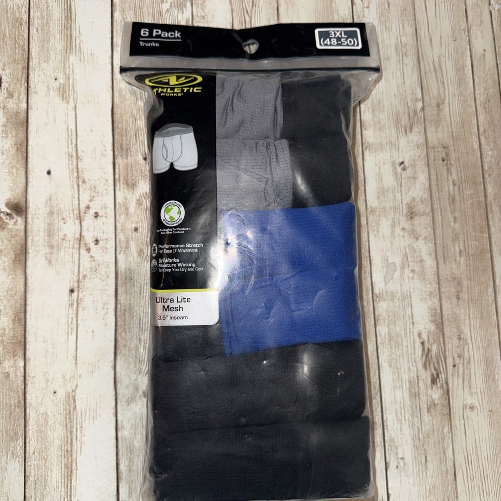 Athletic Works Mens Ultra Lite Mesh Trunks Pack of 6 3.5" Inseam 3XL 48-50